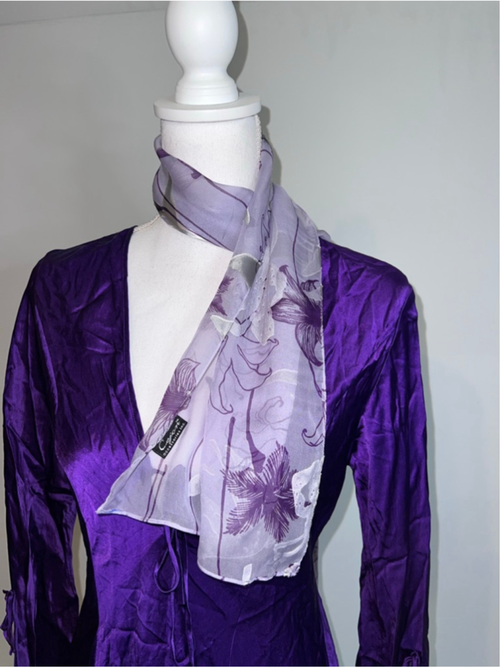 Cejon Purple Floral 100% Silk Scarf One Size